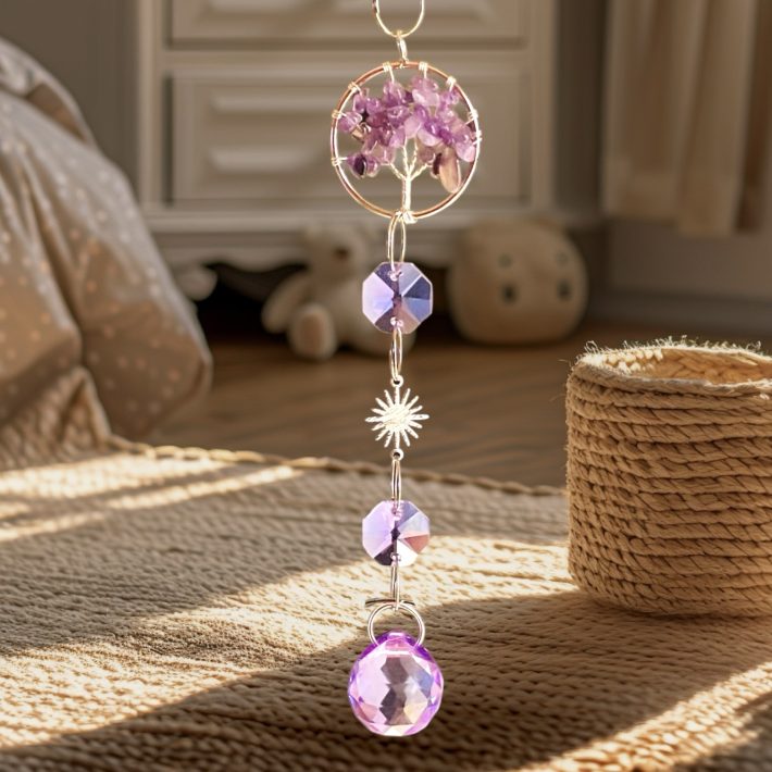 Arbol de la vida con amatistas y cristales octagonales.